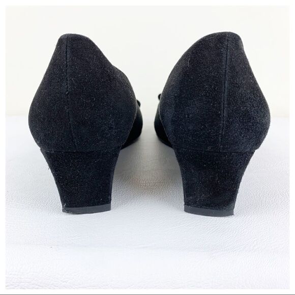 Stuart Weitzman Caring Black Suede Low Wedge Silver Ring Accent 8.5 - Picture 6 of 10